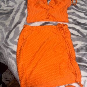 Vibrant Orange Textured Two-Piece Set
